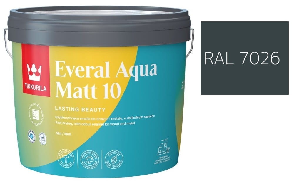 TIKKURILA Everal Aqua Matt [10]  2,7L KOLOR SZARY GRANITOWY RAL 7026