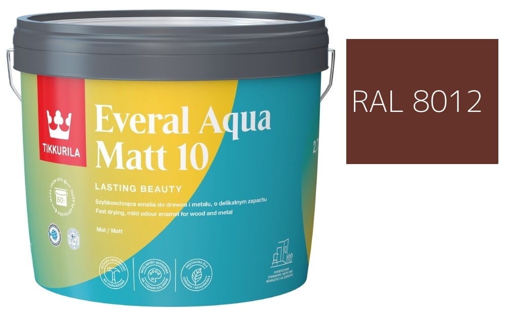 TIKKURILA Everal Aqua Matt [10]  2,7L KOLOR BRĄZOWY CZERWONY RAL 8012