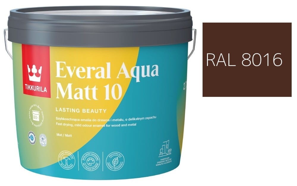 TIKKURILA Everal Aqua Matt [10]  2,7L KOLOR BRĄZ RAL 8016