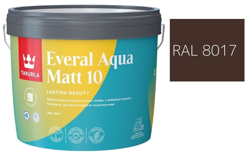 TIKKURILA Everal Aqua Matt [10]  2,7L KOLOR BRĄZ CZEKOLADA RAL 8017