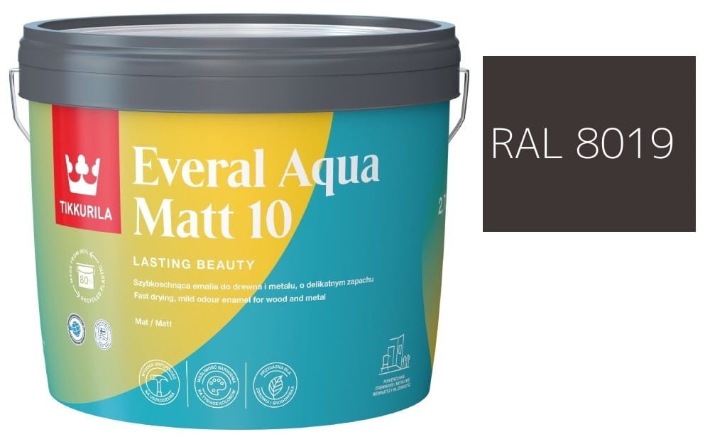TIKKURILA Everal Aqua Matt [10]  2,7L KOLOR SZARO BRĄZOWY RAL 8019