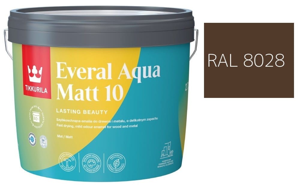 TIKKURILA Everal Aqua Matt [10]  2,7L KOLOR BRĄZ TERRA RAL 8028