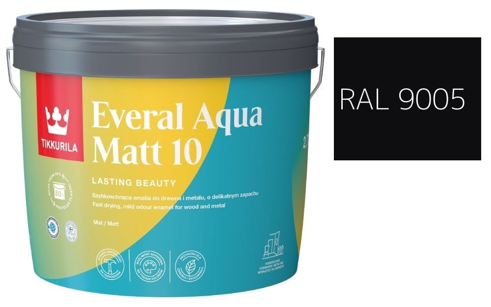 TIKKURILA Everal Aqua Matt [10]  2,7L KOLOR CZARNY  RAL 9005