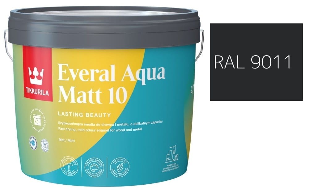 TIKKURILA Everal Aqua Matt [10]  2,7L KOLOR CZARNY GRAFITOWY RAL 9011