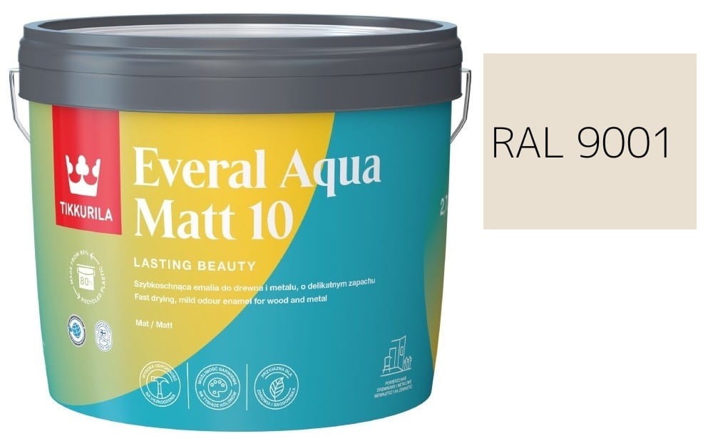 TIKKURILA Everal Aqua Matt [10]  2,7L KOLOR KREMOWY RAL 9001