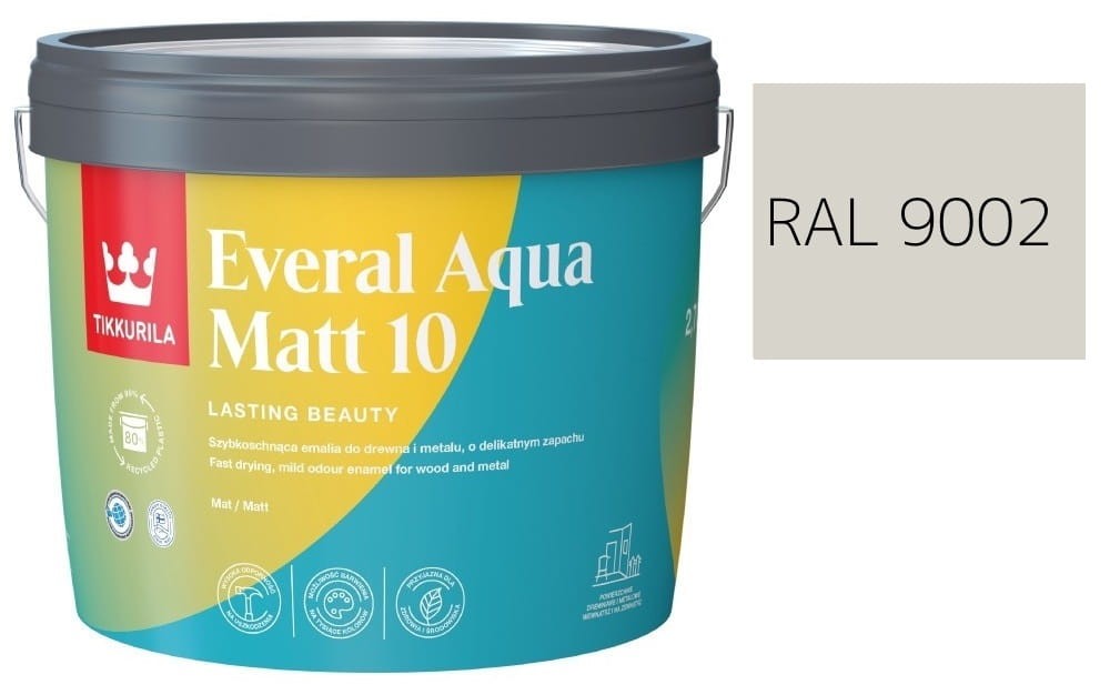 TIKKURILA Everal Aqua Matt [10]  2,7L KOLOR SZARO BIAŁY RAL 9002