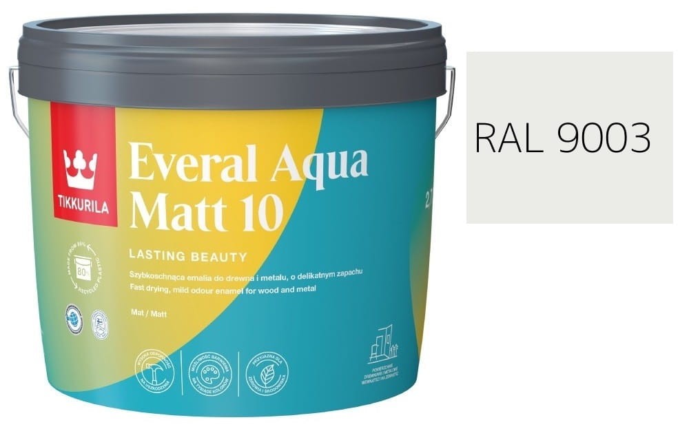 TIKKURILA Everal Aqua Matt [10]  2,7L KOLOR BIAŁY SYGNAŁOWY RAL 9003