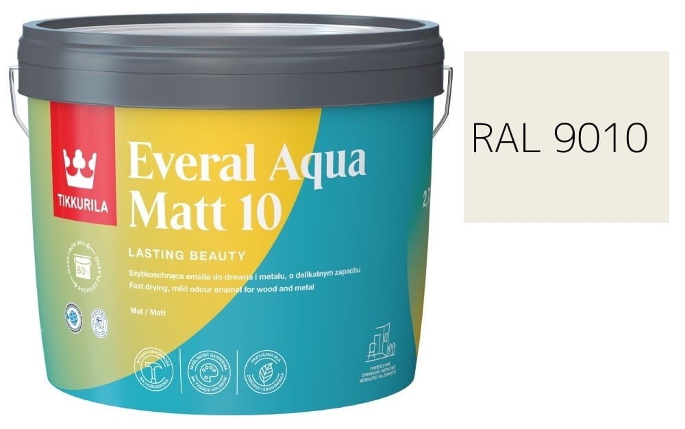 TIKKURILA Everal Aqua Matt [10]  2,7L KOLOR CZYSTY BIAŁY RAL 9010