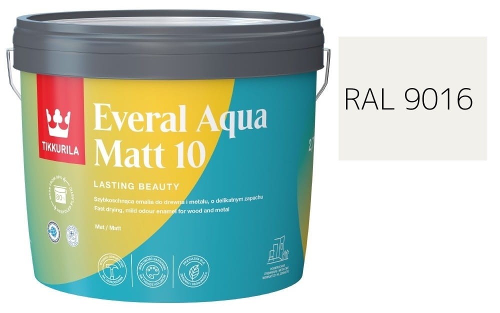 TIKKURILA Everal Aqua Matt [10]  2,7L KOLOR BIAŁY DROGOWY RAL 9016