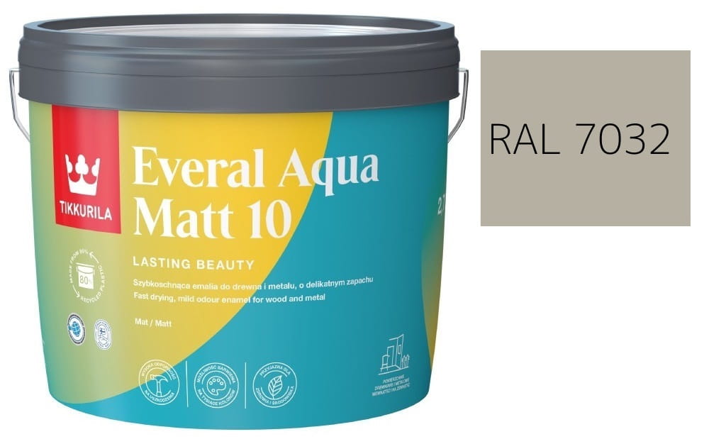 TIKKURILA Everal Aqua Matt [10]  2,7L KOLOR SZARY BEŻOWY RAL 7032