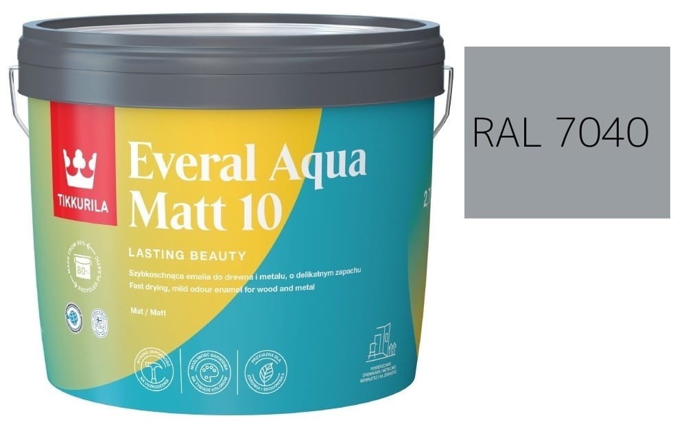 TIKKURILA Everal Aqua Matt [10]  2,7L KOLOR SZARY OKIENNY RAL 7040