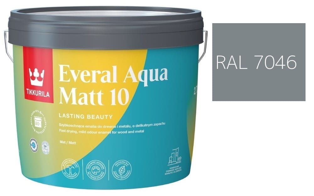 TIKKURILA Everal Aqua Matt [10]  2,7L KOLOR SZARY JASNY RAL 7046
