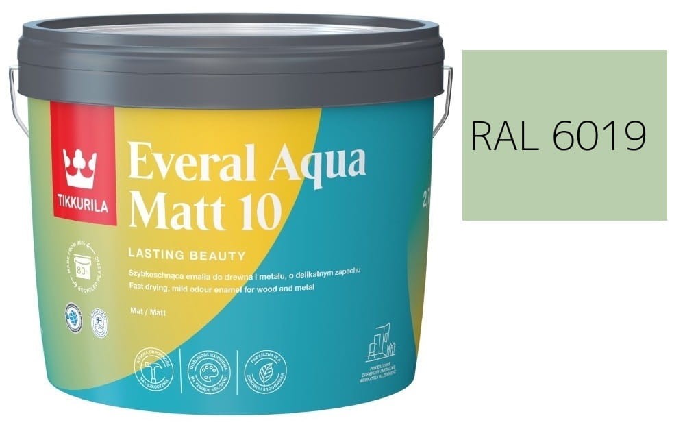 TIKKURILA Everal Aqua Matt [10]  2,7L KOLOR ZIELONY PASTELOWY RAL 6019