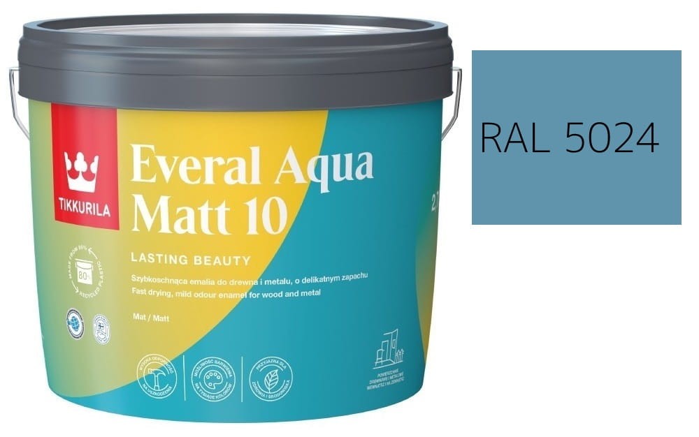 TIKKURILA Everal Aqua Matt [10]  2,7L KOLOR NIEBIESKI PASTELOWY RAL 5024