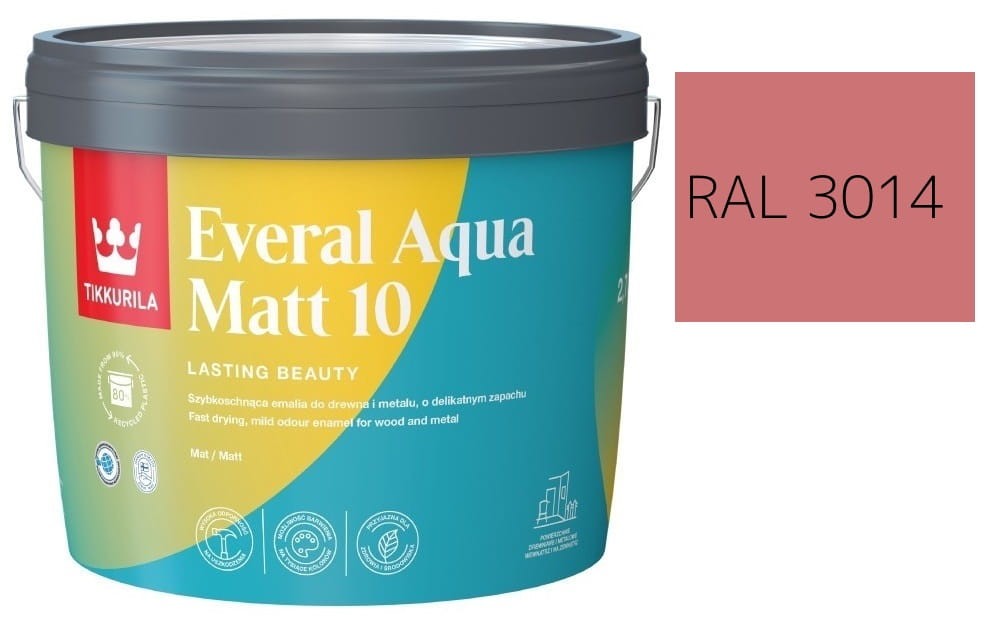 TIKKURILA Everal Aqua Matt [10]  2,7L KOLOR RÓŻOWY CIEMNY RAL 3014