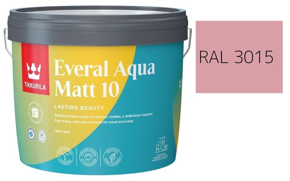 TIKKURILA Everal Aqua Matt [10]  2,7L KOLOR RÓŻOWY JASNY RAL 3015