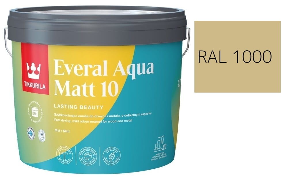 TIKKURILA Everal Aqua Matt [10]  2,7L KOLOR BEŻOWO ZIELONY RAL 1000
