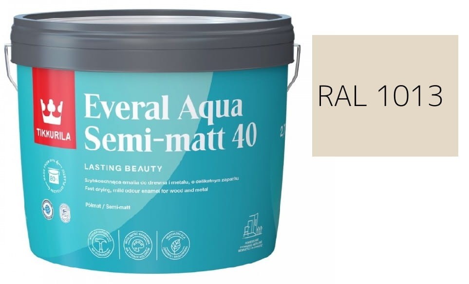 TIKKURILA Everal Aqua Semi Matt [40]  2,7L KOLOR BIAŁY PERŁOWY RAL 1013