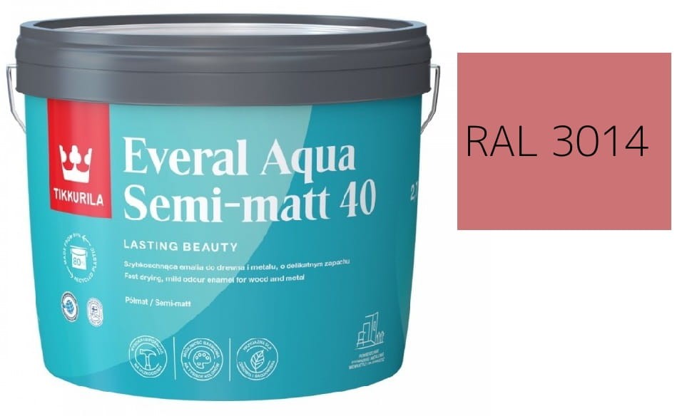TIKKURILA Everal Aqua Semi Matt [40]  2,7L KOLOR RÓŻOWY CIEMNY RAL 3014