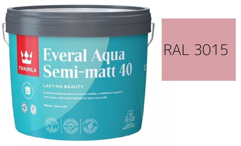 TIKKURILA Everal Aqua Semi Matt [40]  2,7L KOLOR RÓŻOWY JASNY RAL 3015