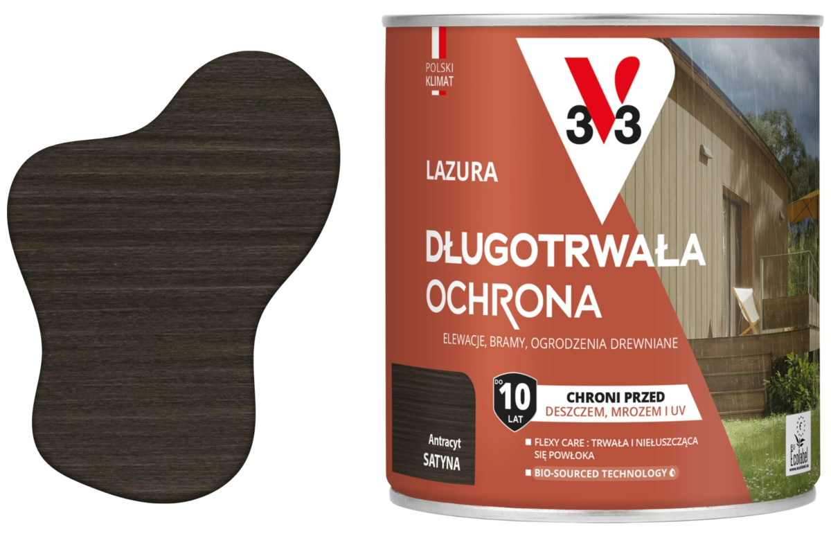 Lazura długotrwała ochronna 10 lat V33 Antracyt 0,75l