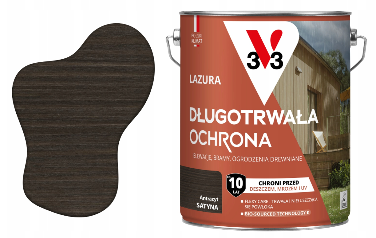 Lazura długotrwała ochronna 10 lat V33 Antracyt 4,5l