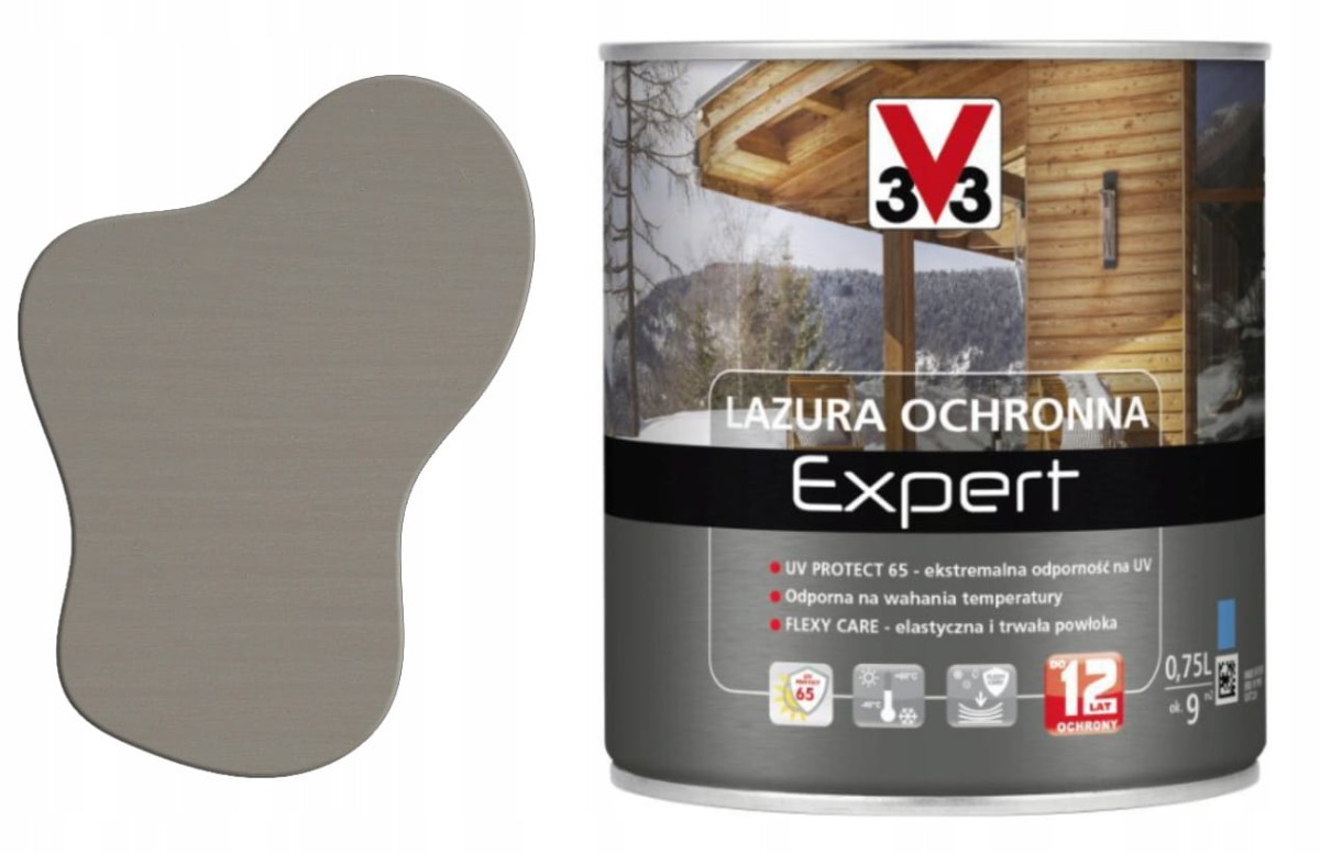 V33 Lazura ochronna EXPERT ochrona do 12 lat szary 0,75L