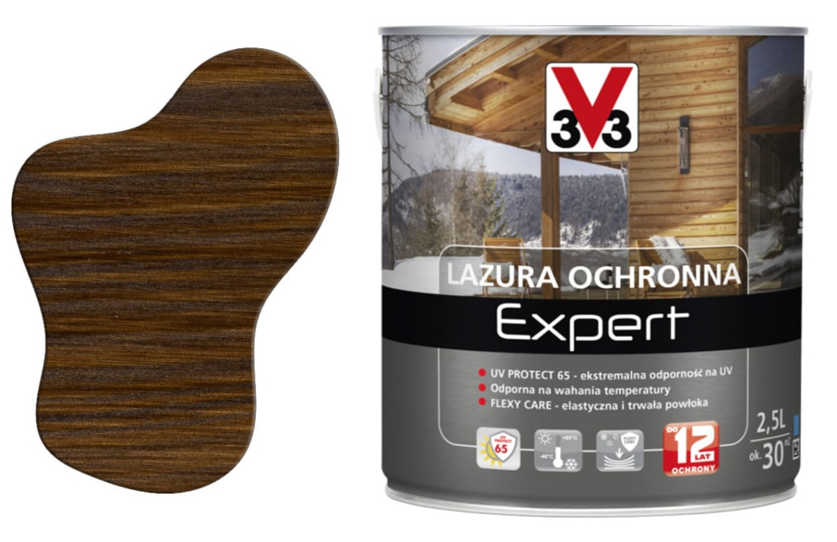 V33 Lazura ochronna EXPERT ochrona do 12 lat orzech ciemny 2,5L