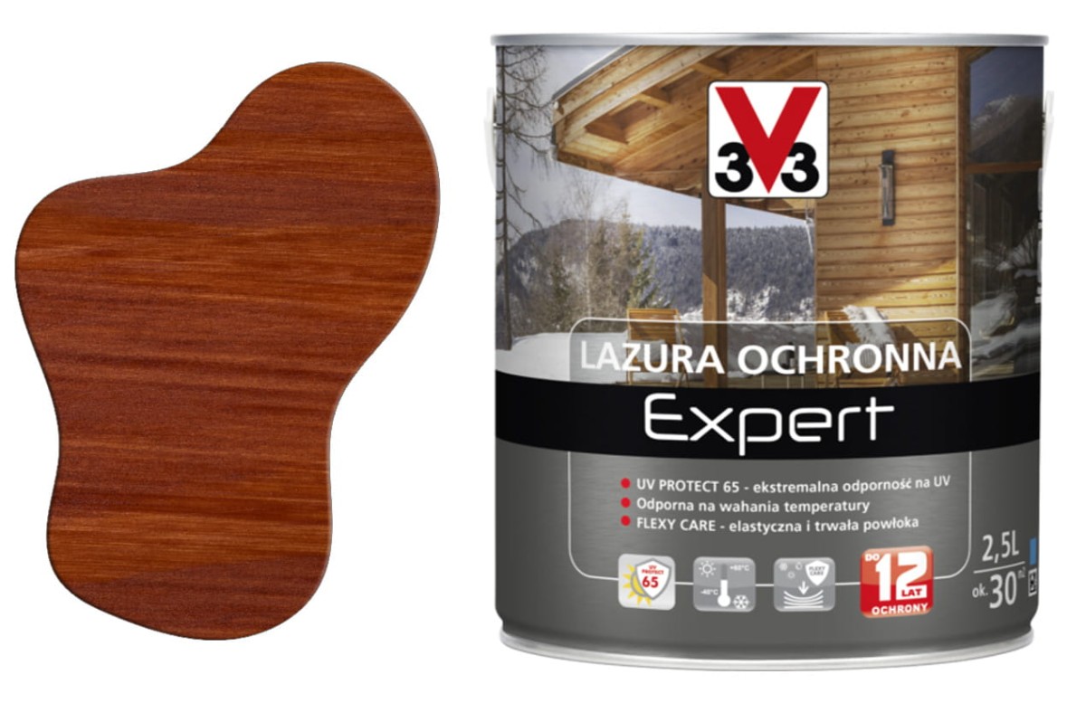 V33 Lazura ochronna EXPERT ochrona do 12 lat mahoń 2,5L