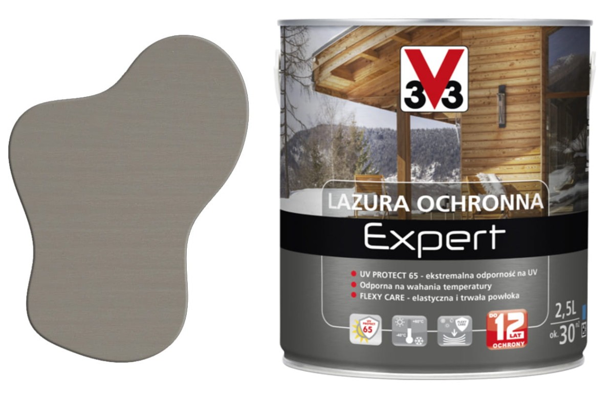 V33 Lazura ochronna EXPERT ochrona do 12 lat szary 2,5L