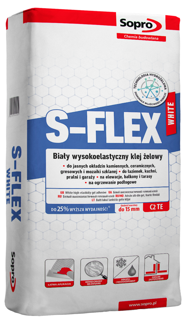 SOPRO S-FLEX 202 C2 TE Biały wysokoelastyczny klej żelowy do płytek 22,5kg