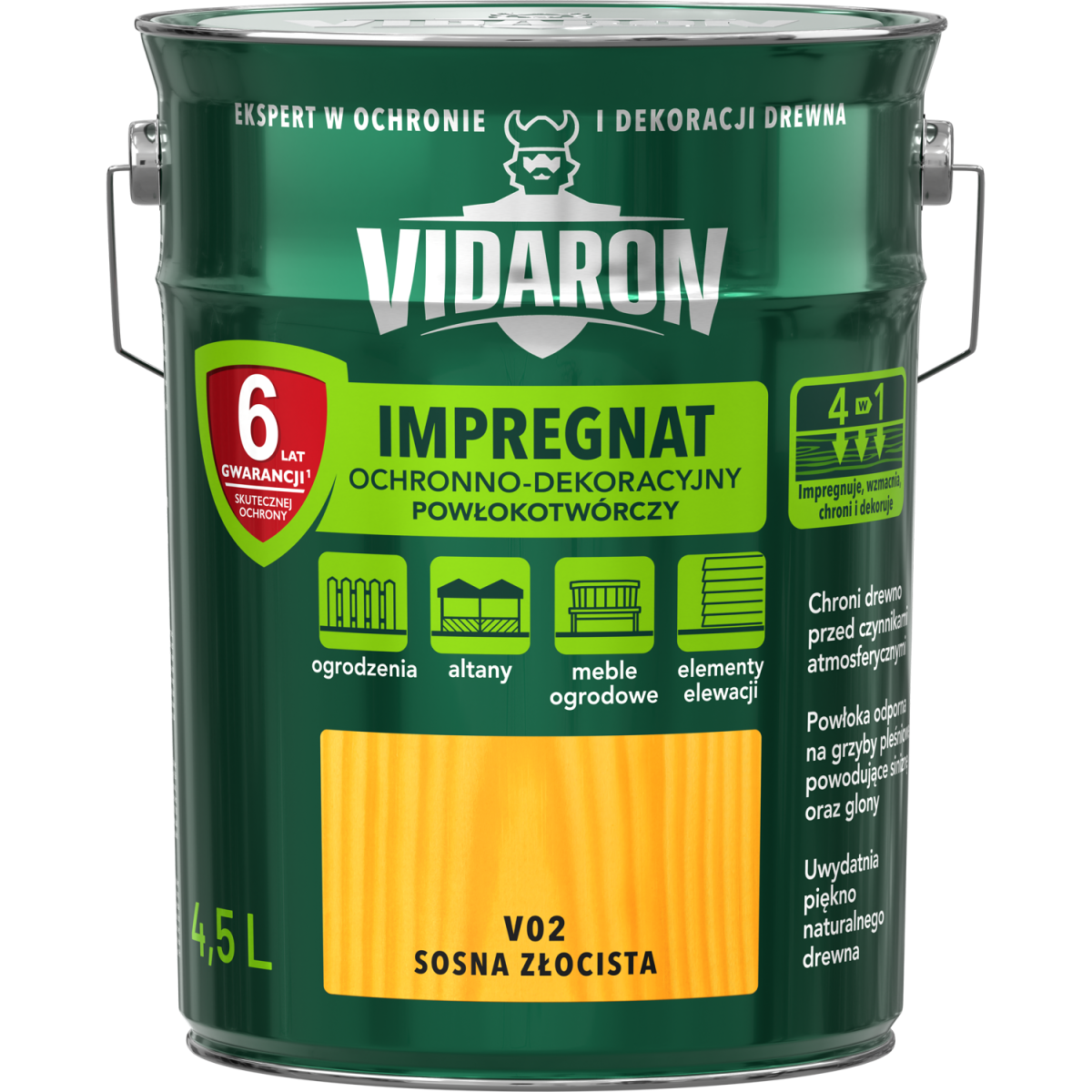 VIDARON Impregnat ochronny powłokotwórczy V04 sosna złocista 4,5 litra