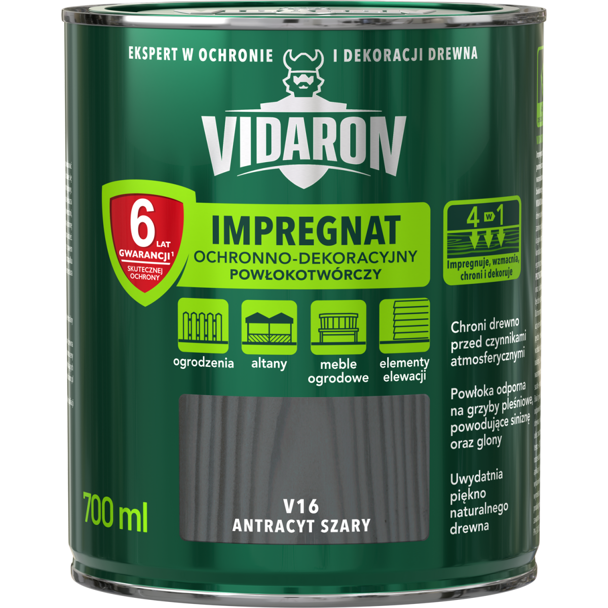 VIDARON Impregnat ochronny powłokotwórczy V16 antracyt szary 0,7L