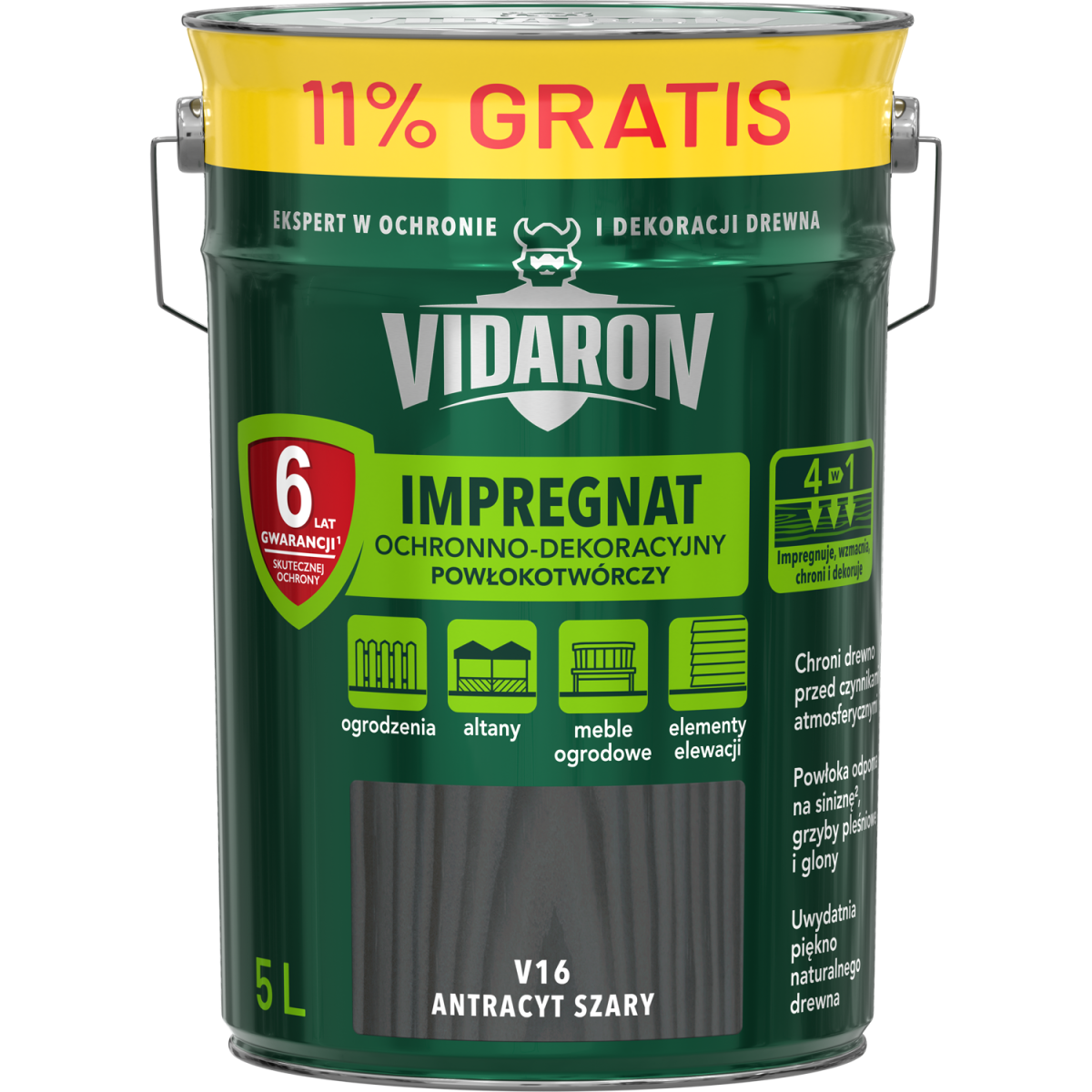 VIDARON Impregnat ochronny powłokotwórczy V16 antracyt szary 5L
