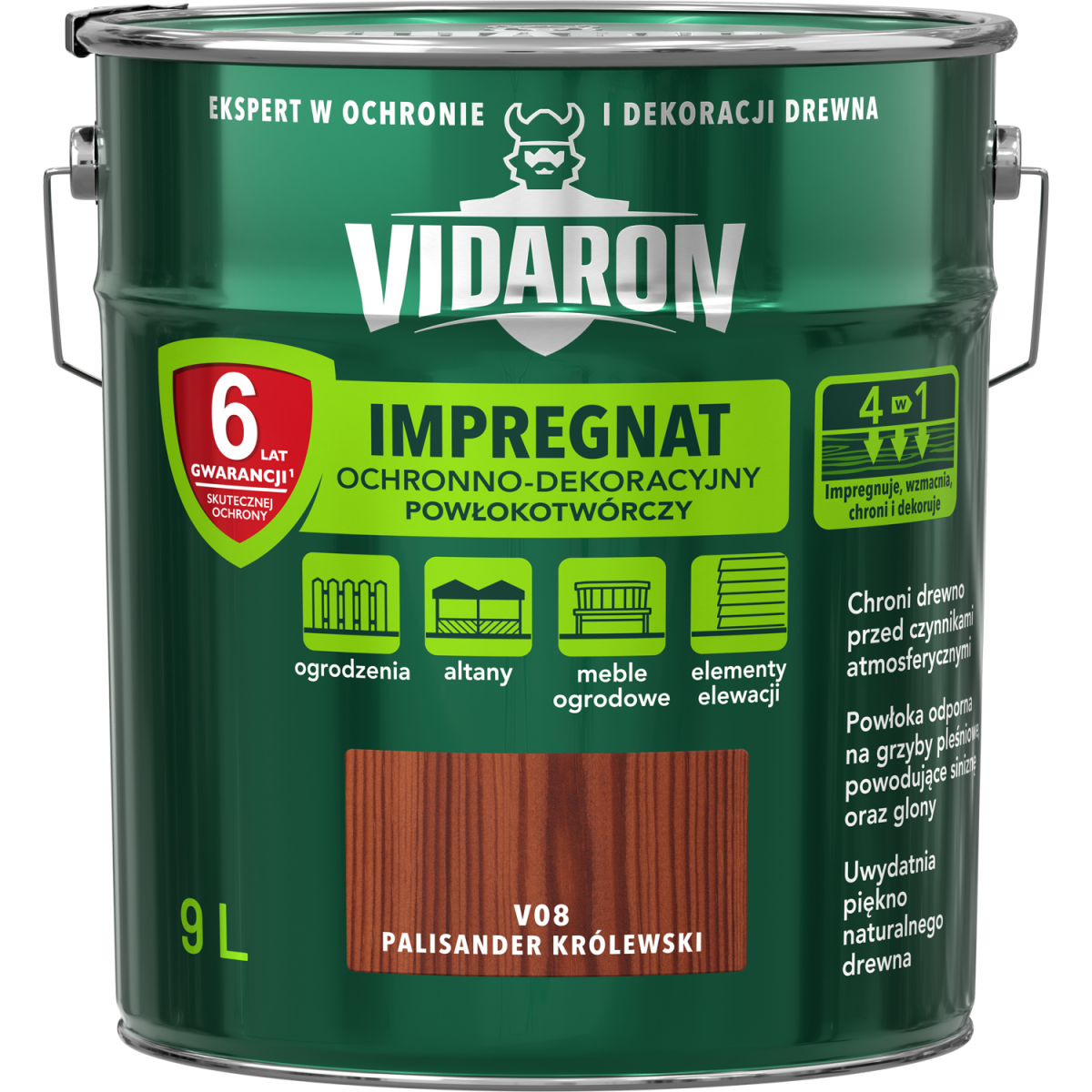 VIDARON Impregnat ochronny powłokotwórczy V08 palisander królewski 9L