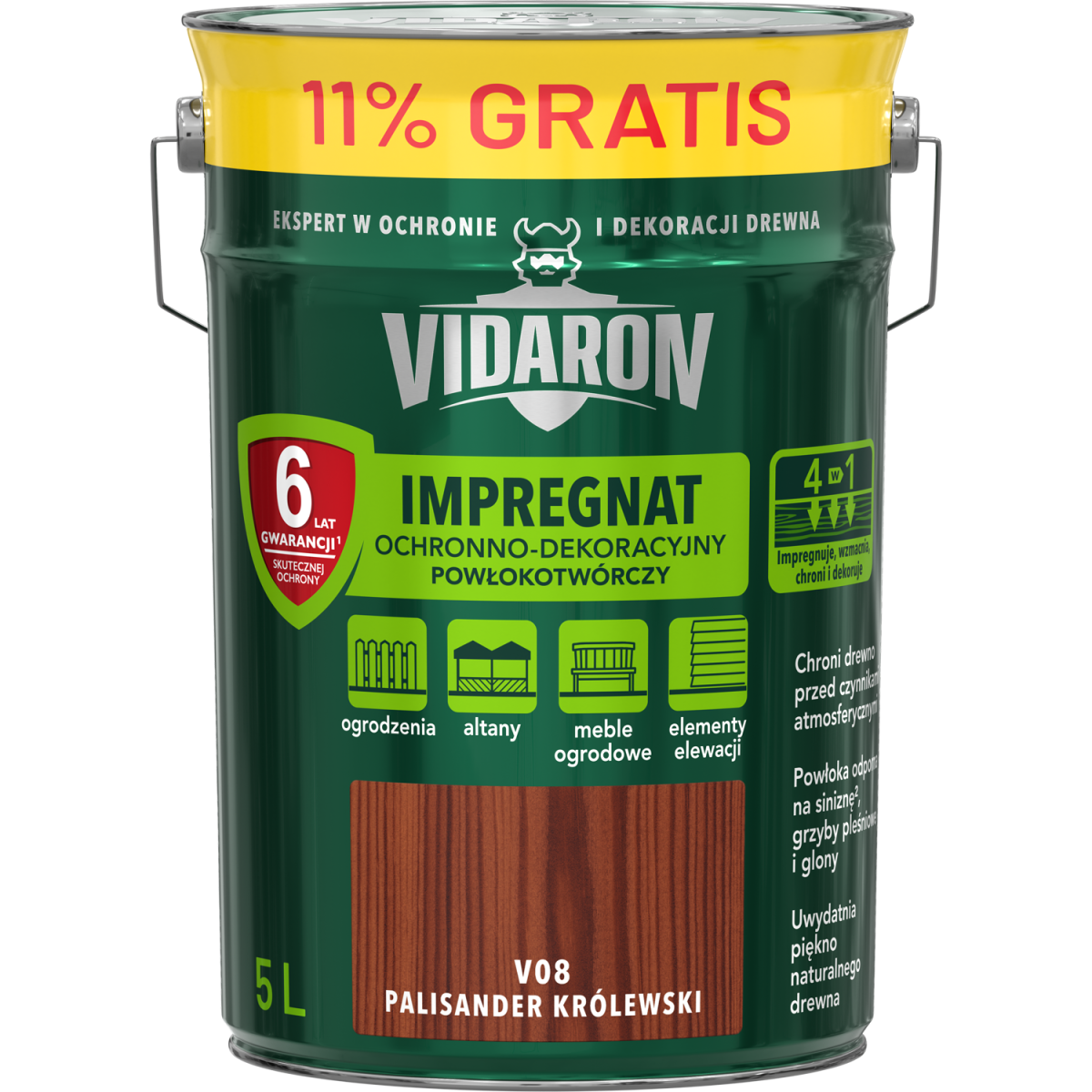 VIDARON Impregnat ochronny powłokotwórczy V08 palisander królewski 5L