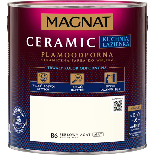MAGNAT Ceramic Farba plamoodporna Kuchnia Łazienka ciepła biel B6 perłowy agat 2,5L