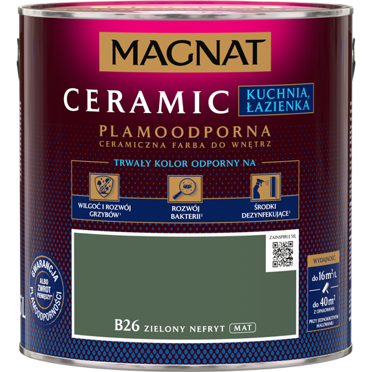 MAGNAT Ceramic Farba plamoodporna Kuchnia Łazienka B26 zielony nefryt 2,5L