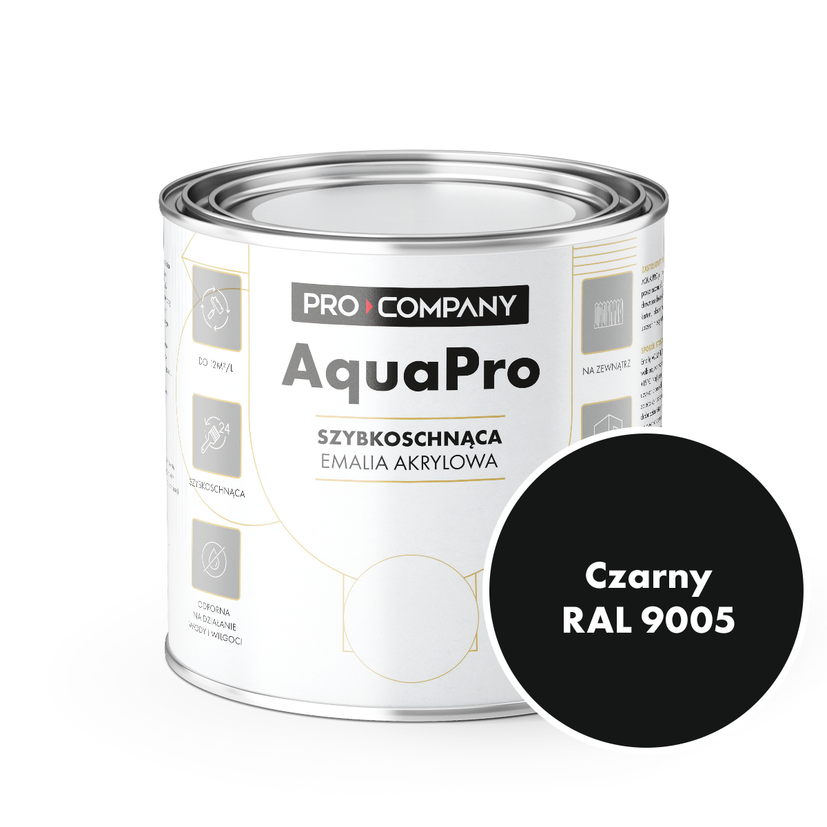 AQUA PRO Emalia Akrylowa Szybkoschnąca 0,8L Czarny Połysk 9005