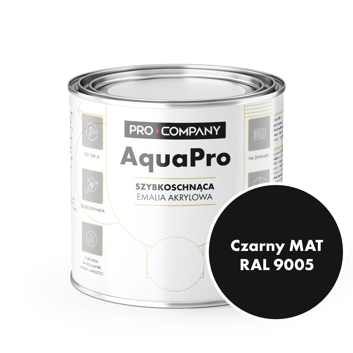 AQUA PRO Emalia Akrylowa Szybkoschnąca 0,8L Czarny Mat 9005