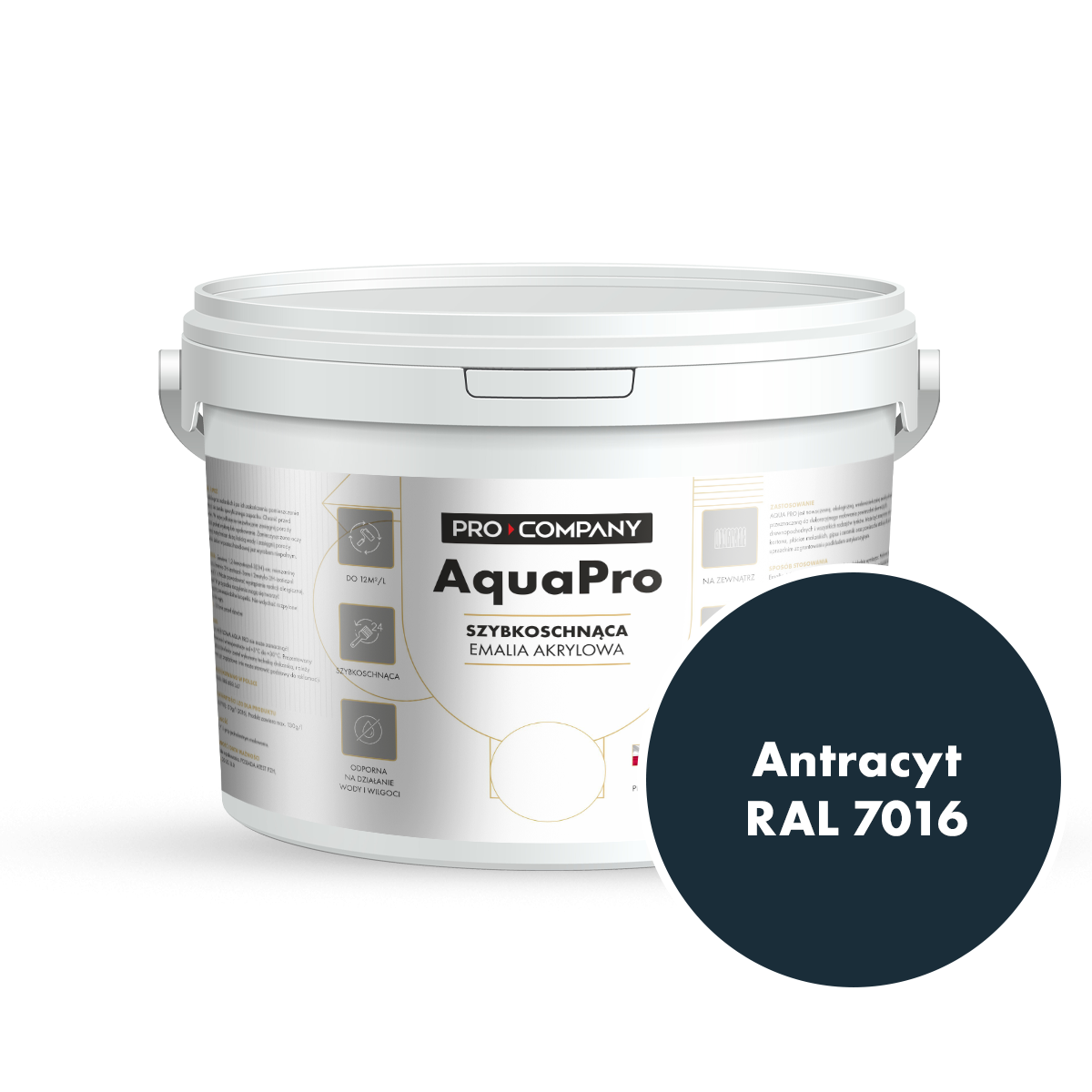 AQUA PRO Emalia Akrylowa Szybkoschnąca 3L Antracyt 7016