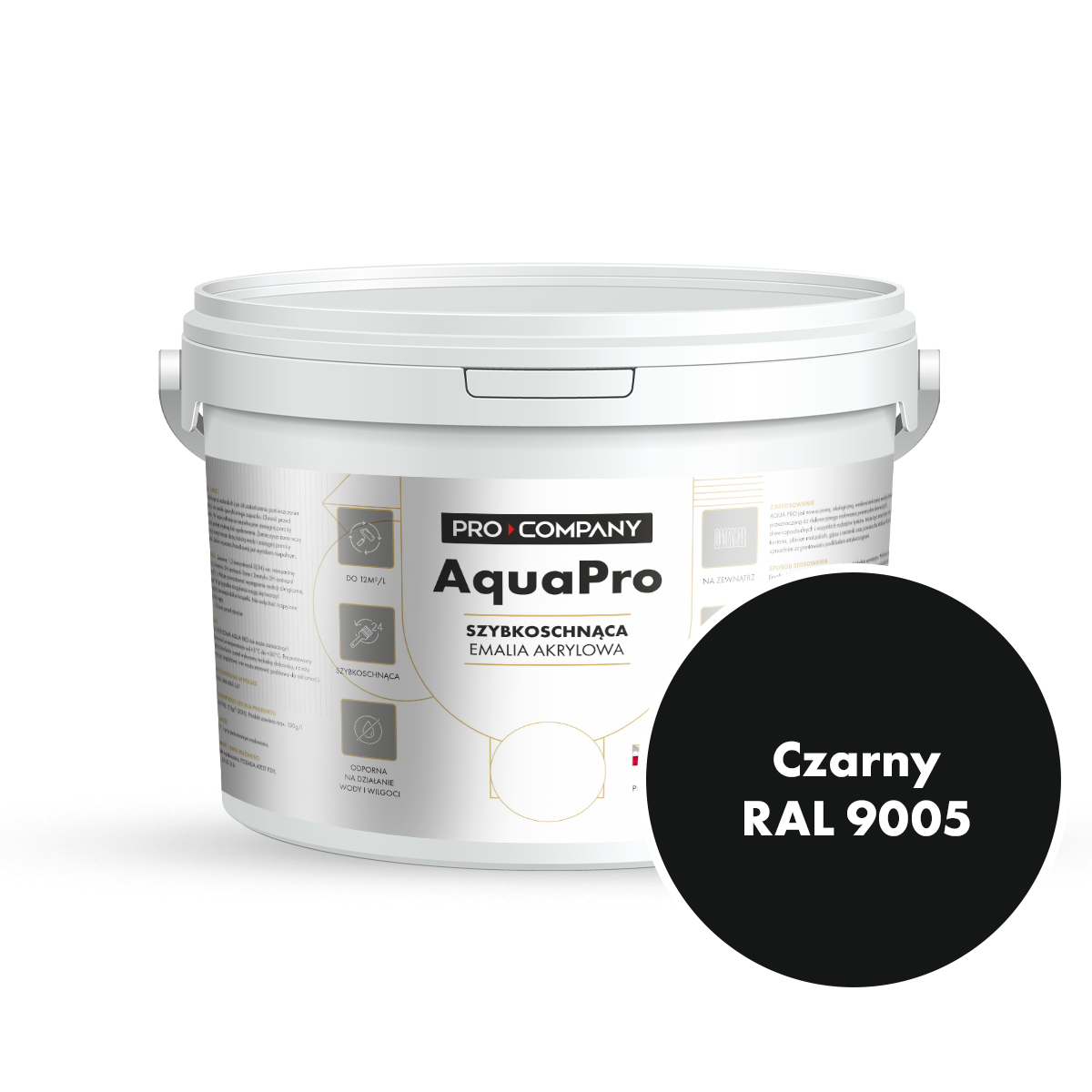AQUA PRO Emalia Akrylowa Szybkoschnąca 3L Czarny Połysk 9005