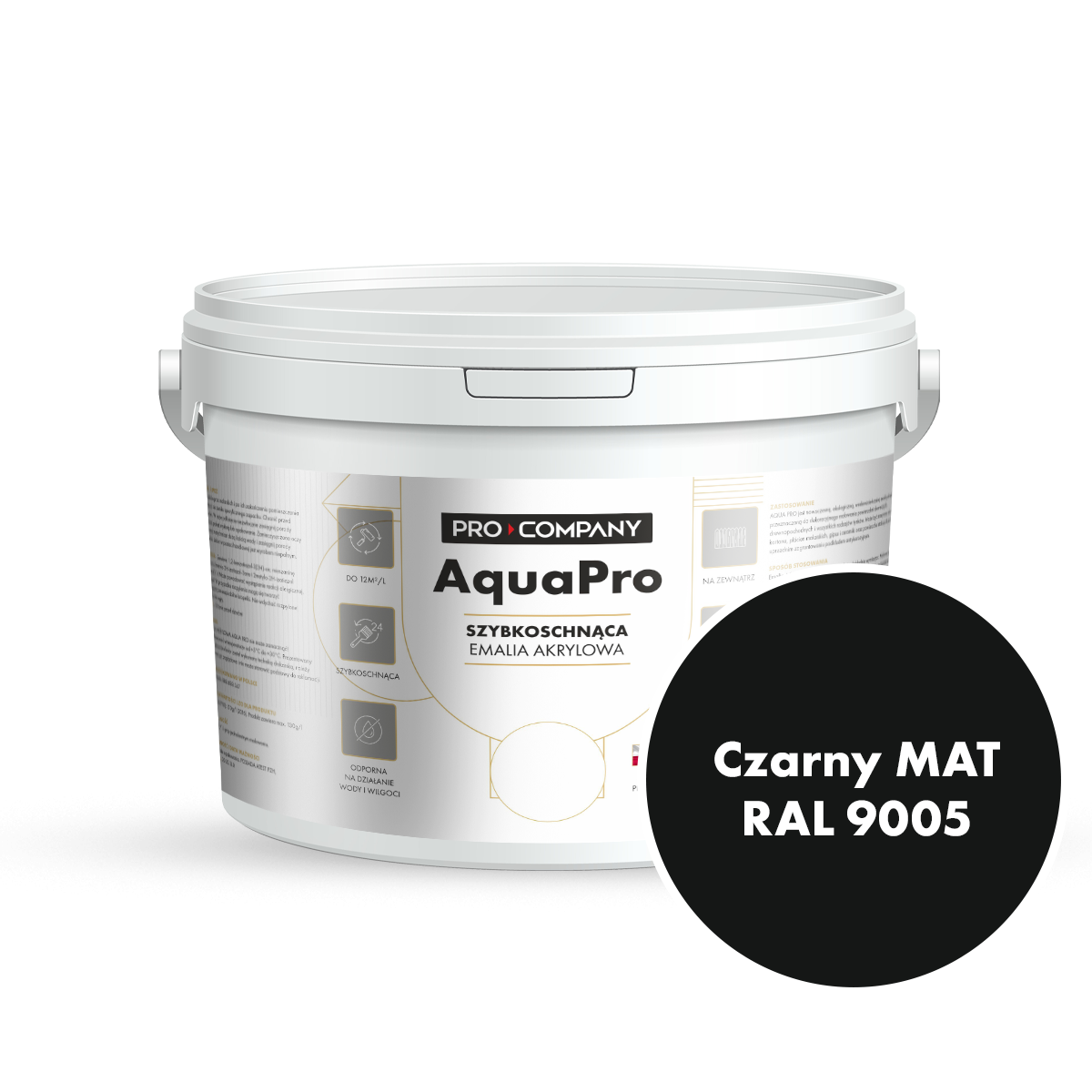 AQUA PRO Emalia Akrylowa Szybkoschnąca 3L Czarny Mat 9005