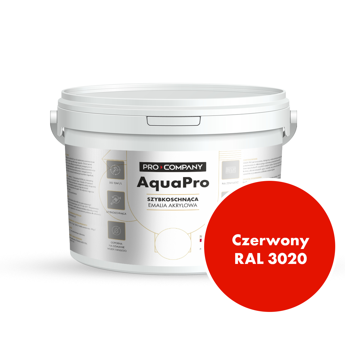 AQUA PRO Emalia Akrylowa Szybkoschnąca 3L Czerwony 3020