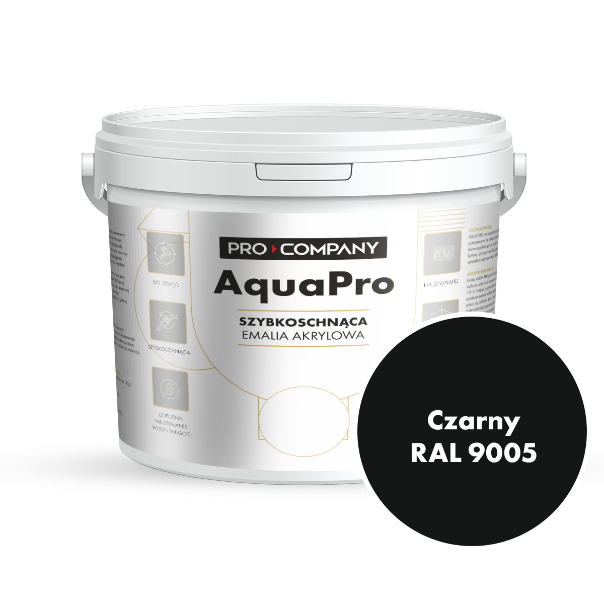 AQUA PRO Emalia Akrylowa Szybkoschnąca 5L Czarny Połysk 9005
