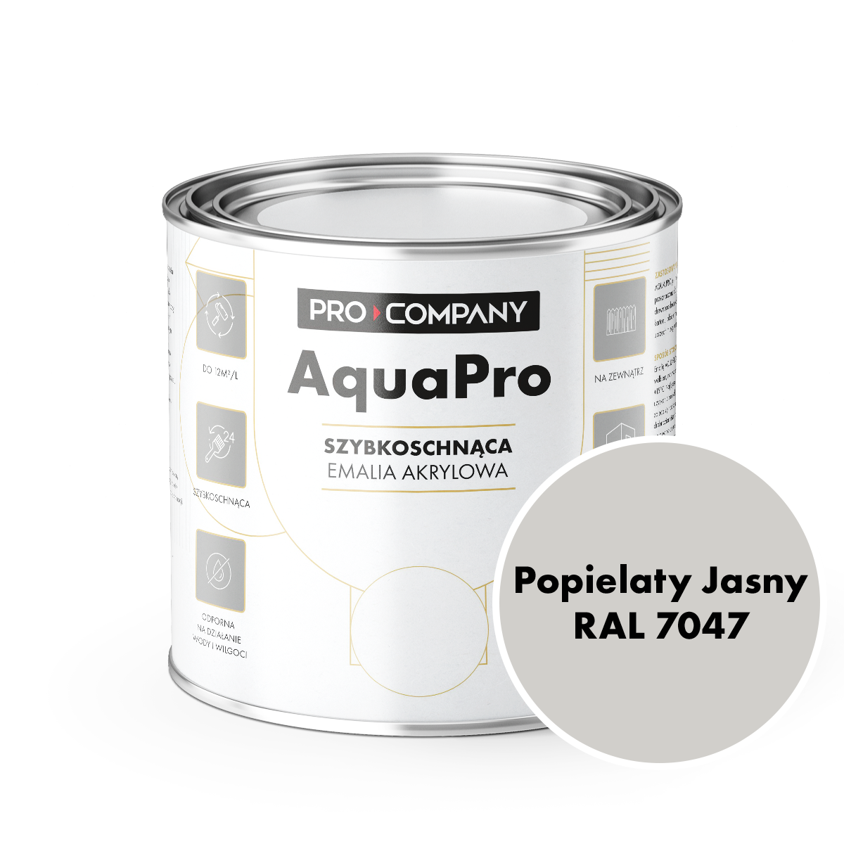 AQUA PRO Emalia Akrylowa Szybkoschnąca 0,8L Popielaty Jasny RAL 7047