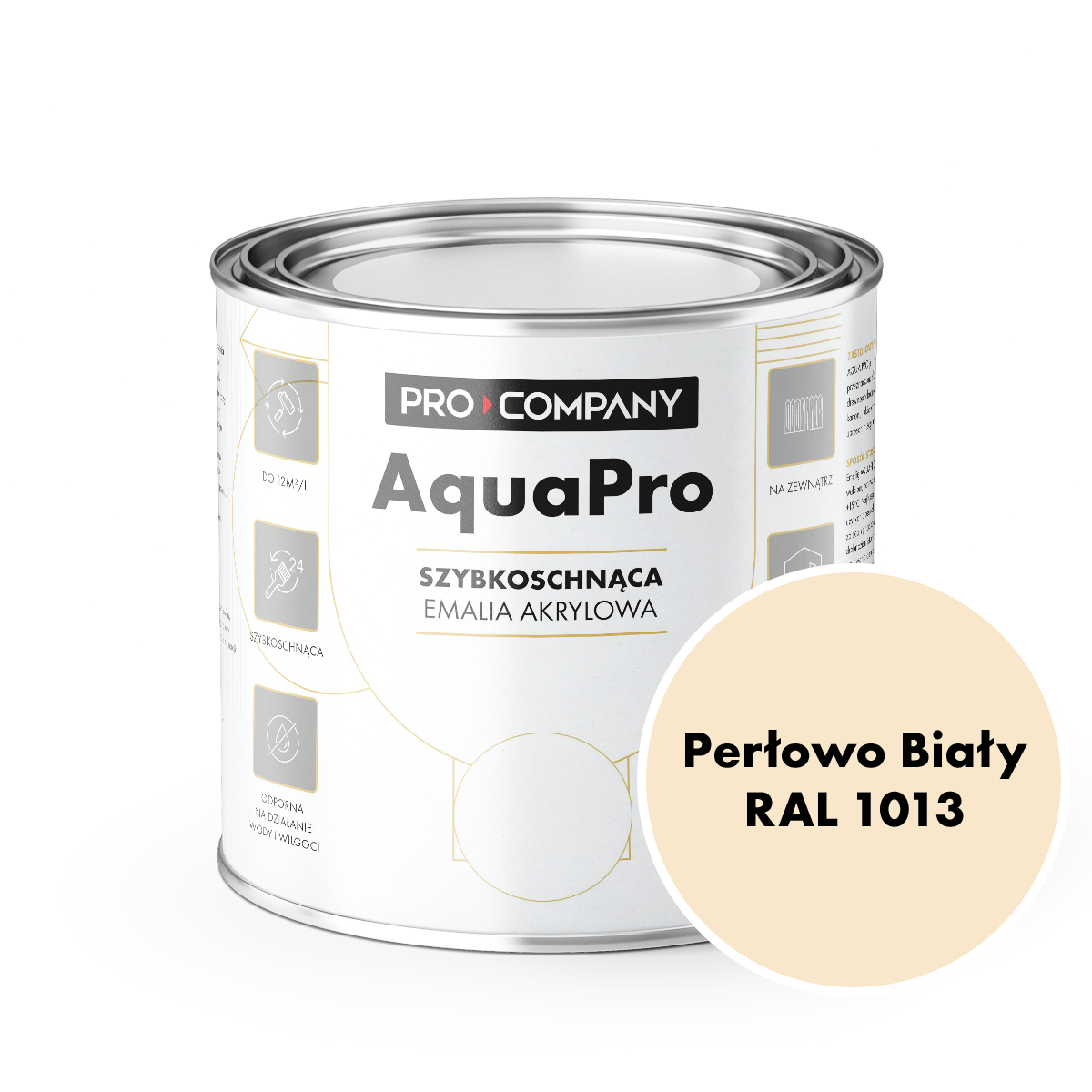 AQUA PRO Emalia Akrylowa Szybkoschnąca 0,8L Perłowo Biały RAL 1013