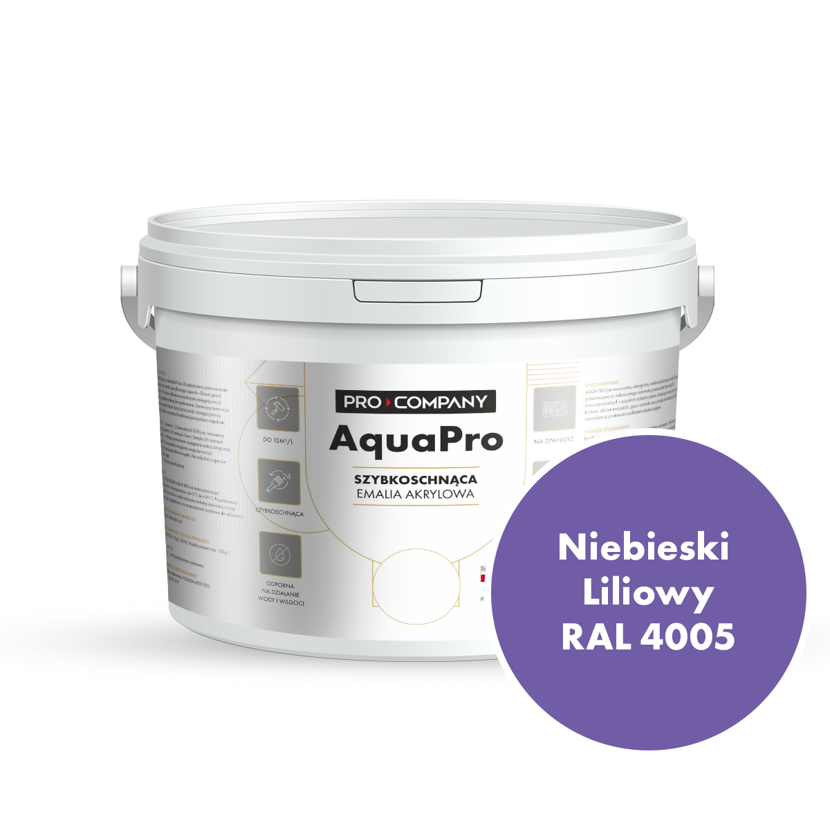 AQUA PRO Emalia Akrylowa Szybkoschnąca 3L Niebieski Liliowy RAL 4005