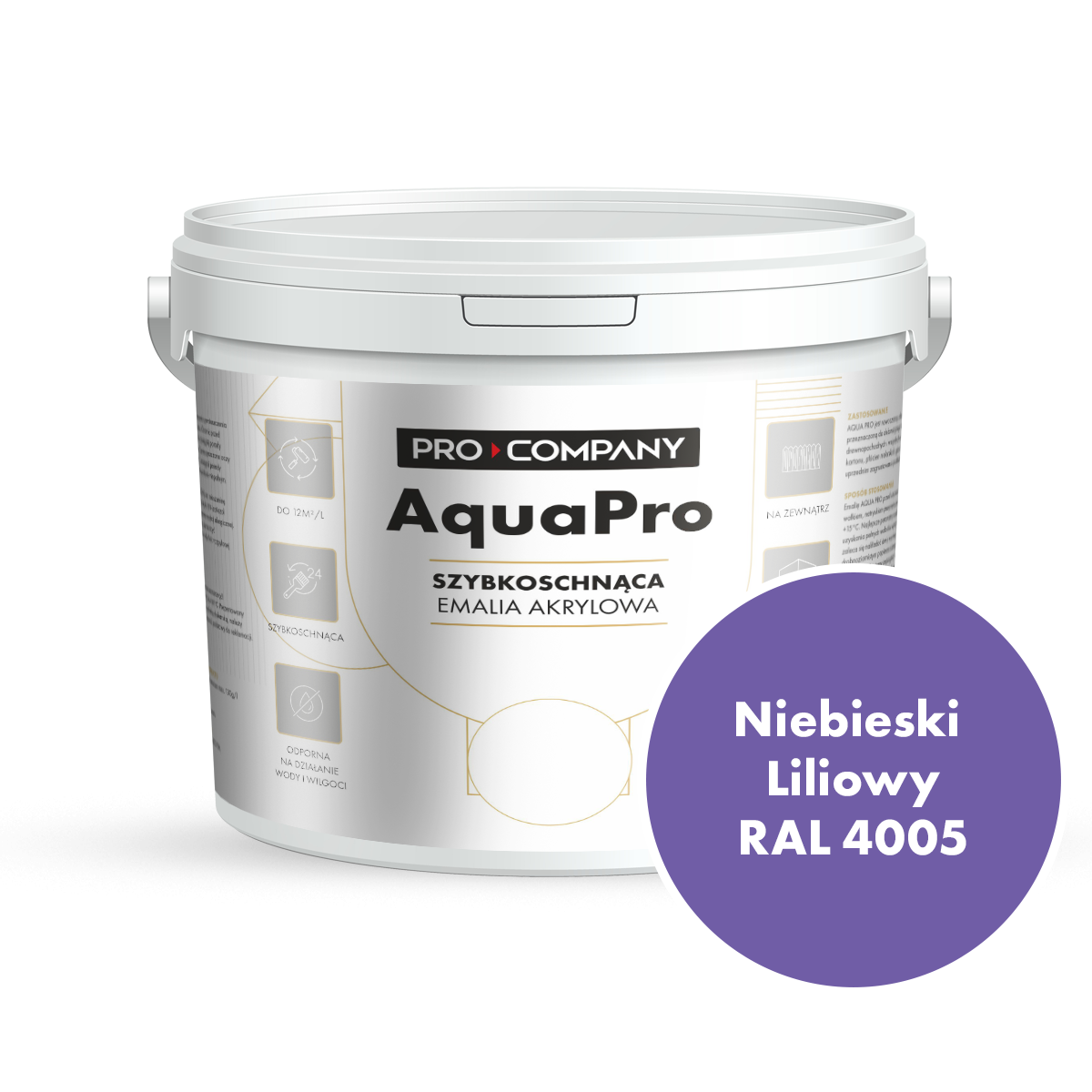 AQUA PRO Emalia Akrylowa Szybkoschnąca 5L Niebieski Liliowy RAL 4005