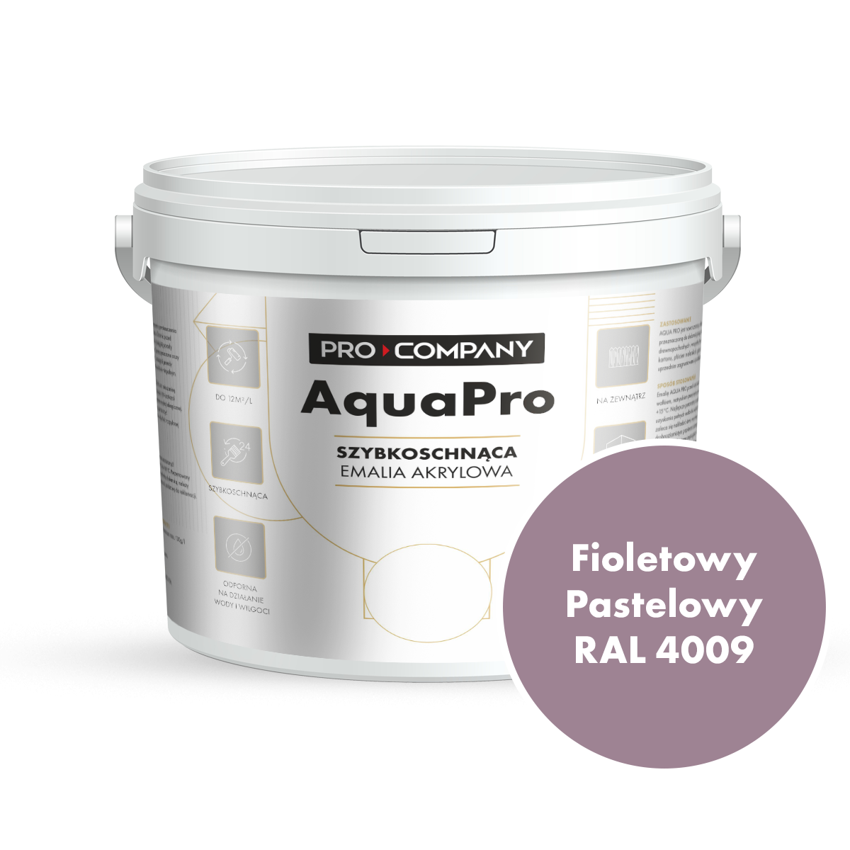 AQUA PRO Emalia Akrylowa Szybkoschnąca 10L Fioletowy Pastelowy RAL 4009